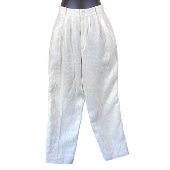 High Waisted Off-white 100% Linen Trousers With Full Length Liner - Picture 5 of 10